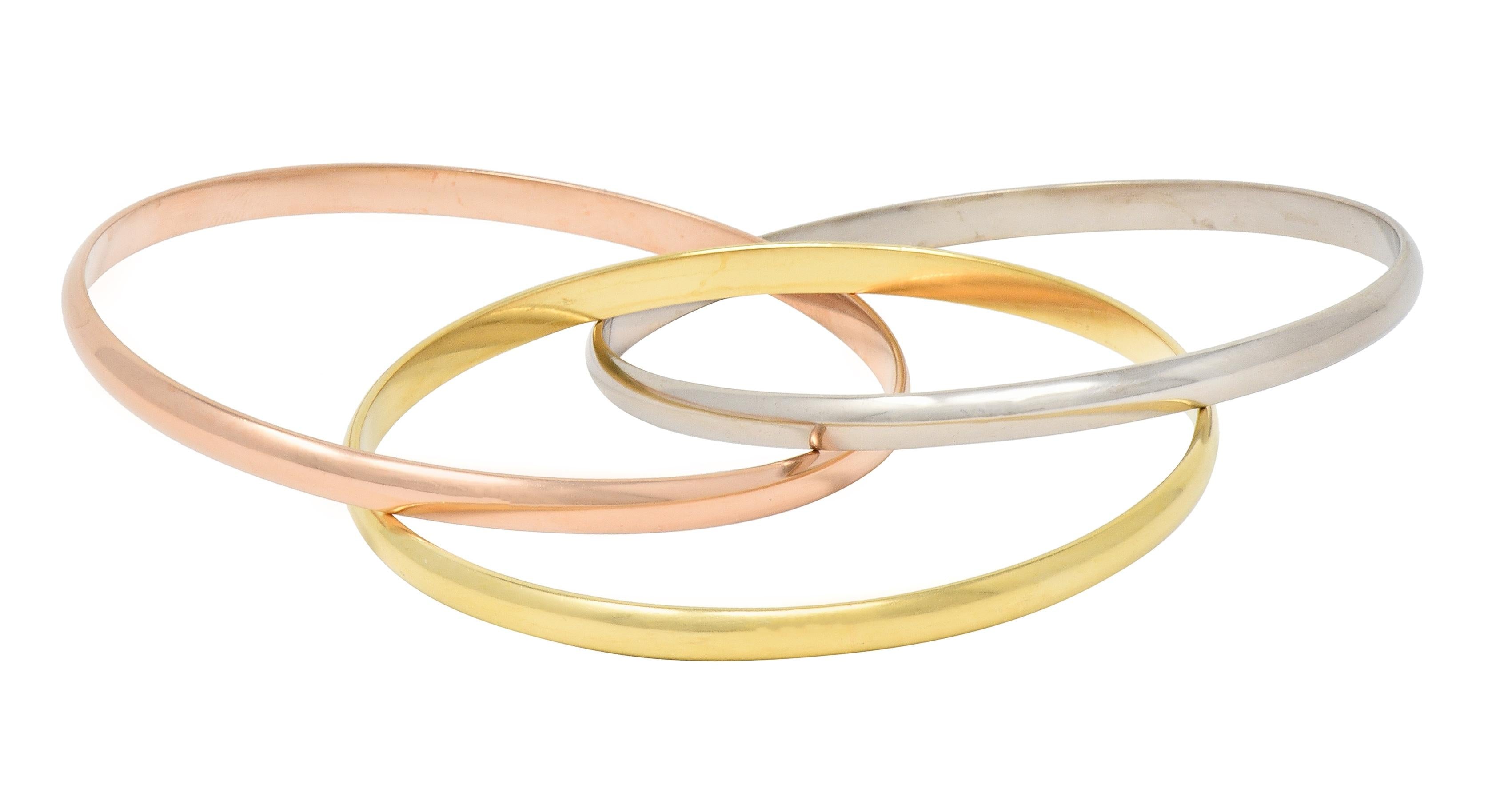 Cartier Vintage 18 Karat Tri-Colored Gold Trinity Rolling Bangle Bracelet