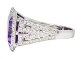 Contemporary Amethyst Diamond 18 Karat White Gold Greek Key RingRing - Wilson's Estate Jewelry