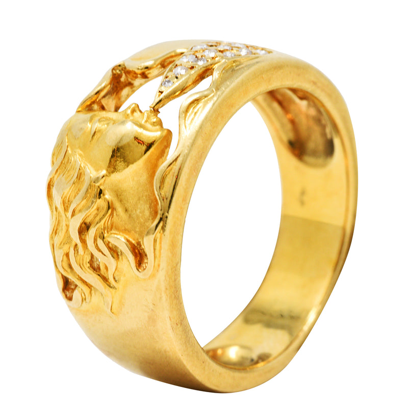 Carrera Y Carrera Diamond 18 Karat Gold Wind Nymph Blowing Band RingRing - Wilson's Estate Jewelry