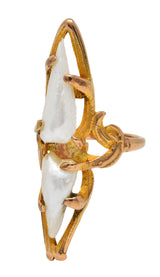 Arts & Crafts Baroque Pearl 14 Karat Gold Navette RingRing - Wilson's Estate Jewelry