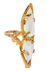 Arts & Crafts Baroque Pearl 14 Karat Gold Navette RingRing - Wilson's Estate Jewelry
