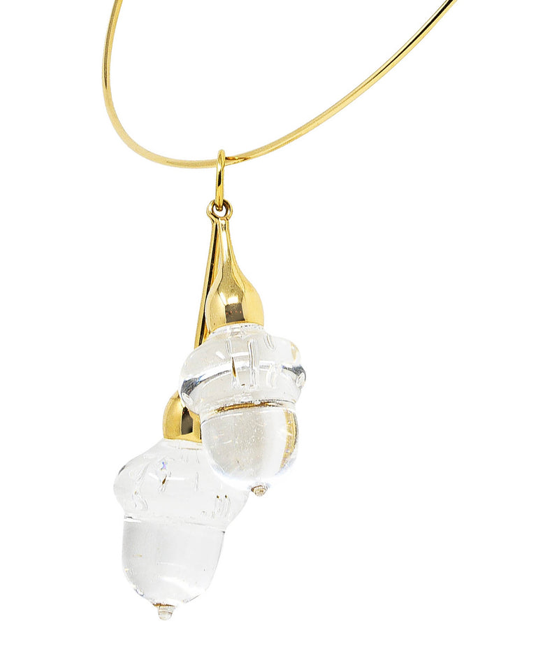 Steuben Glass 18 Karat Yellow Gold Acorn Lariat Double Drop Collar NecklaceBracelets - Wilson's Estate Jewelry