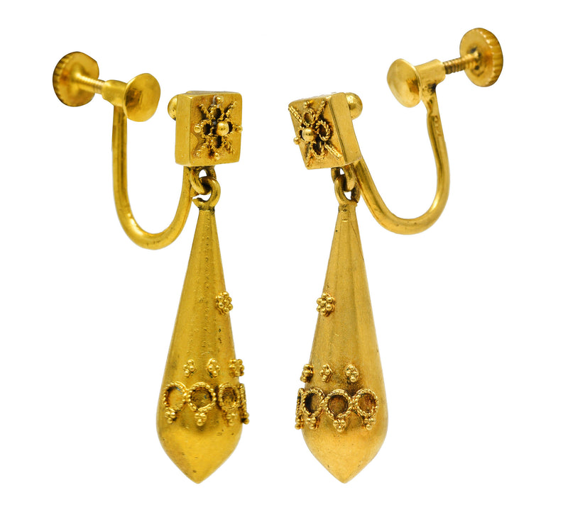 Victorian Etruscan Revival 14 Karat Yellow Gold Screw-Back Antique Earrings Wilson's Estate Jewelry