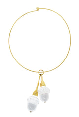 Steuben Glass 18 Karat Yellow Gold Acorn Lariat Double Drop Collar NecklaceBracelets - Wilson's Estate Jewelry
