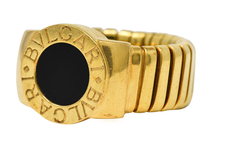 Bulgari Tubogas Onyx Gold Ring For Sale at 1stDibs