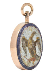 Victorian Carnelian Enamel Micro-Mosaic 14 Karat Gold Intaglio Eagle Pendant