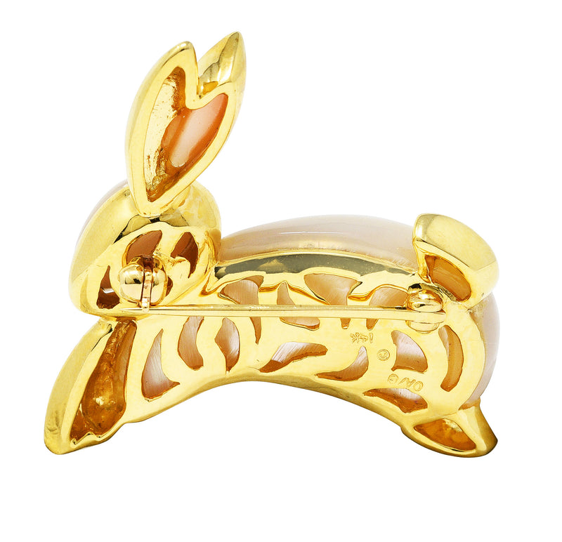 Asch-Grossbardt Mother-of-Pearl Malachite Onyx 14 Karat Yellow Gold Rabbit BroochBrooches & Lapel Pins - Wilson's Estate Jewelry