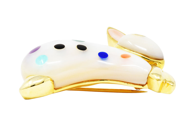 Asch-Grossbardt Mother-of-Pearl Malachite Onyx 14 Karat Yellow Gold Rabbit BroochBrooches & Lapel Pins - Wilson's Estate Jewelry