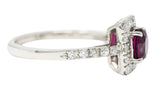 Contemporary 1.47 CTW Cushion Cut Ruby Diamond Platinum Square Halo Ring Wilson's Estate Jewelry