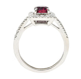 Contemporary 1.47 CTW Cushion Cut Ruby Diamond Platinum Square Halo Ring Wilson's Estate Jewelry