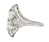 Edwardian 1.93 CTW Old European Cut Diamond Platinum Scrolling  Antique Clustered Dinner Ring Wilson's Estate Jewelry