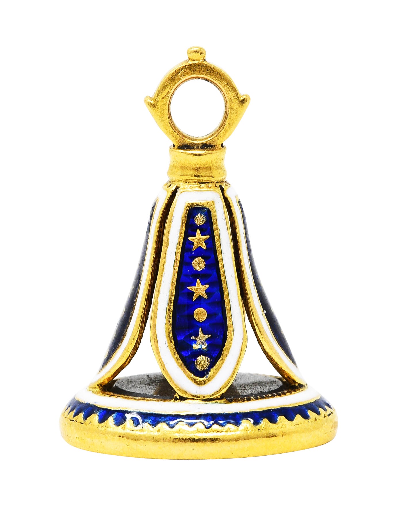 Victorian White Agate Guilloche Enamel 18 Karat Gold Star Intaglio Mourning Fob PendantNecklaces - Wilson's Estate Jewelry