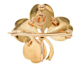 Krementz Art Nouveau Pearl Guilloche Enamel 14 Karat Yellow Gold Antique Clover Pendant Brooch Wilson's Estate Jewelry