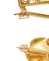 Krementz Art Nouveau Pearl Guilloche Enamel 14 Karat Yellow Gold Antique Clover Pendant Brooch Wilson's Estate Jewelry