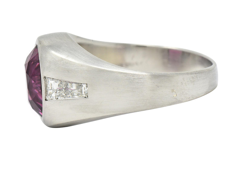 Mid-Century 4.12 CTW Garnet Diamond Platinum Vintage Unisex Signet Ring
