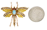 Art Nouveau Opal Pearl 14 Karat Two-Tone Gold Antique Insect Pendant Brooch Wilson's Estate Jewelry