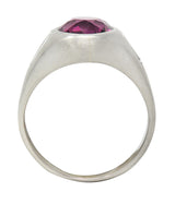 Mid-Century 4.12 CTW Garnet Diamond Platinum Vintage Unisex Signet Ring