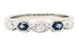 Contemporary 0.35 CTW Sapphire Diamond Platinum Geometric Band RingRings - Wilson's Estate Jewelry