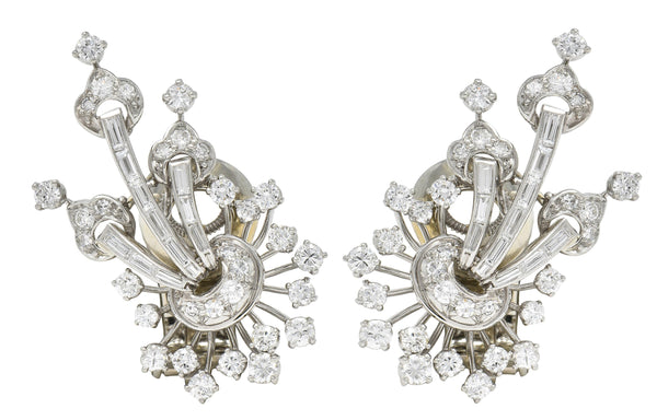 Mid-Century 3.68 CTW Diamond Platinum Vintage Floral Spray Earrings