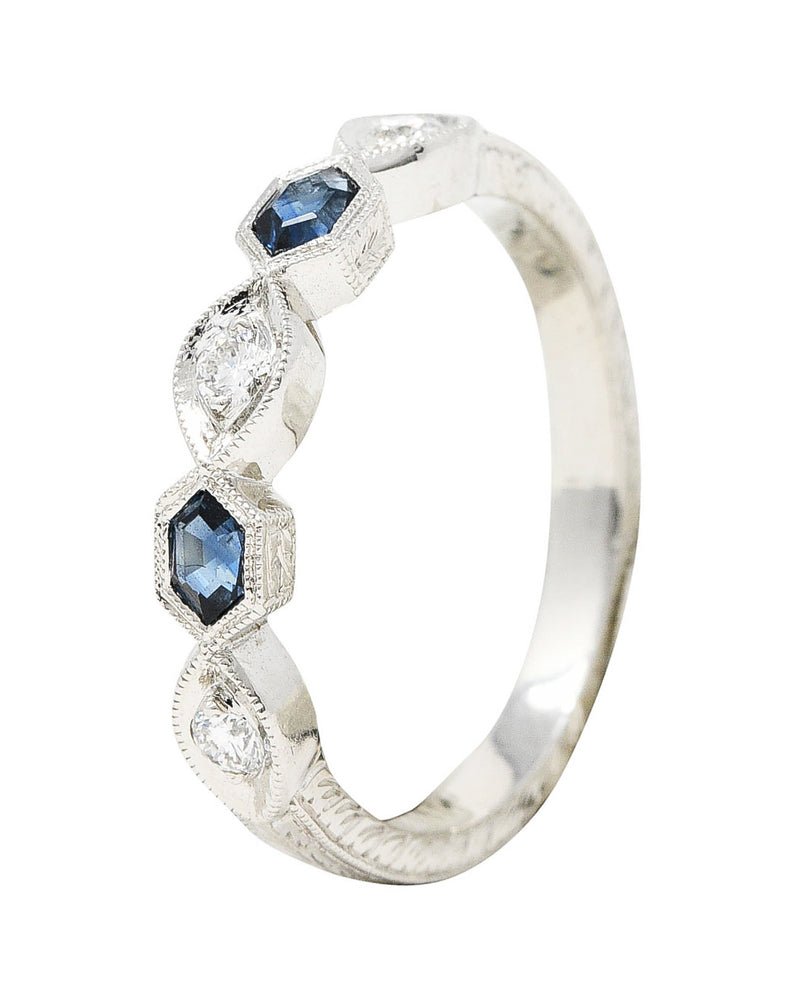 Contemporary 0.35 CTW Sapphire Diamond Platinum Geometric Band RingRings - Wilson's Estate Jewelry