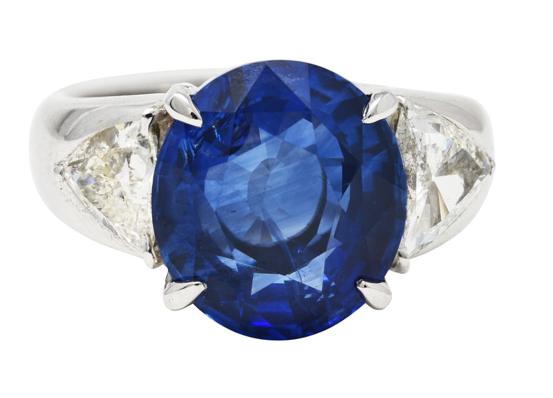 Contemporary 7.55 CTW Ceylon Sapphire Diamond Platinum Unisex Gemstone Ring GIA Wilson's Estate Jewelry