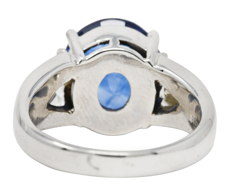 Contemporary 7.55 CTW Ceylon Sapphire Diamond Platinum Unisex Gemstone Ring GIA Wilson's Estate Jewelry