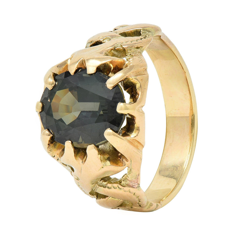 Victorian 3.81 CTW No Heat Color Change Sapphire 14 Karat Gold Belcher Ring GIA