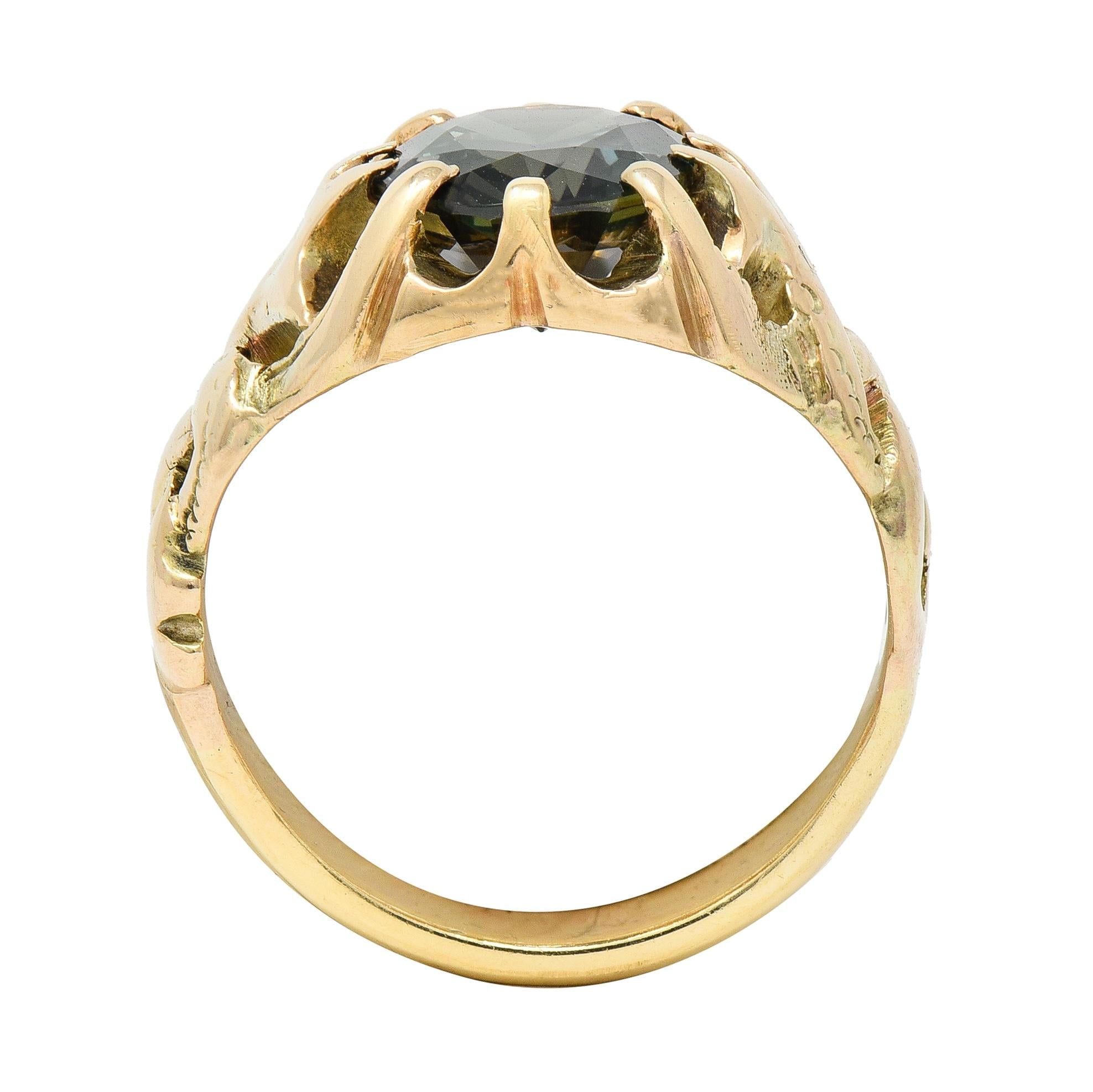Victorian 3.81 CTW No Heat Color Change Sapphire 14 Karat Gold Belcher Ring GIA