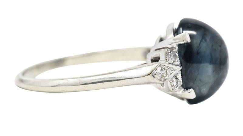 Contemporary 9.80 CTW Sapphire Cabochon Diamond 14 Karat White Gold Gemstone Ring Wilson's Estate Jewelry