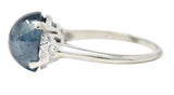 Contemporary 9.80 CTW Sapphire Cabochon Diamond 14 Karat White Gold Gemstone Ring Wilson's Estate Jewelry