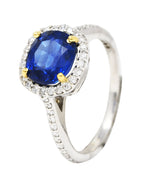 Contemporary 3.50 CTW Sapphire Diamond 14 Karat Two-Tone Gold Cluster Gemstone Ring Wilson's Estate Jewelry