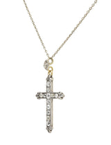 Victorian 0.95 CTW Old Mine Diamond Silver 14 Karat Gold Cross Pendant Necklace