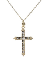 Victorian 0.95 CTW Old Mine Diamond Silver 14 Karat Gold Cross Pendant Necklace