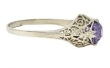 Edwardian 1.48 CTW No Heat Ceylon Purple Sapphire 14 Karat Gold Antique Ring GIA