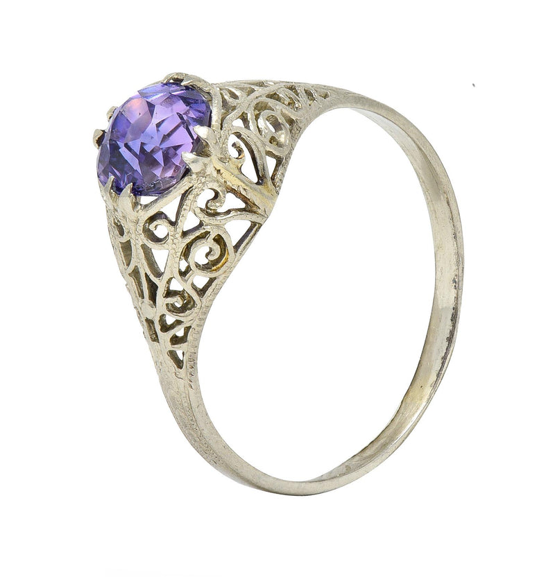 Edwardian 1.48 CTW No Heat Ceylon Purple Sapphire 14 Karat Gold Antique Ring GIA
