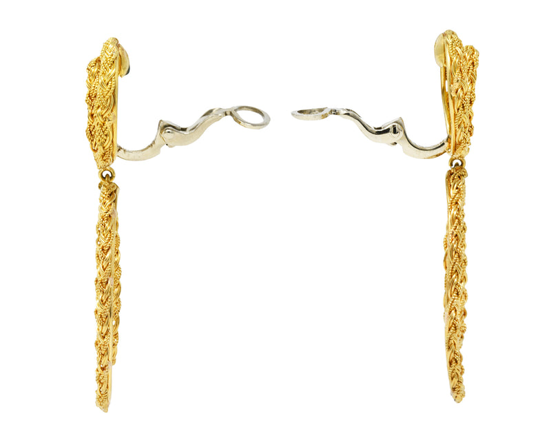 1980's Vintage 18 Karat Gold Braided Doorknocker Ear-Clip EarringsEarrings - Wilson's Estate Jewelry