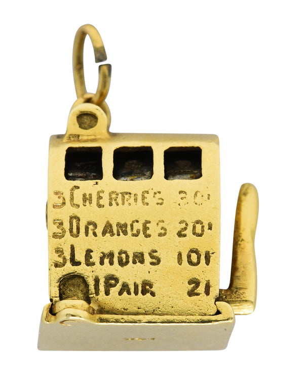 Retro 1940's Enamel 14 Karat Yellow Gold Slot Machine Vintage Charm Wilson's Estate Jewelry