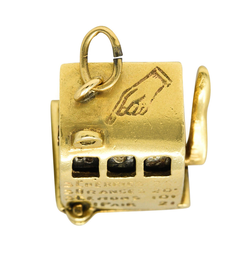 Retro 1940's Enamel 14 Karat Yellow Gold Slot Machine Vintage Charm Wilson's Estate Jewelry