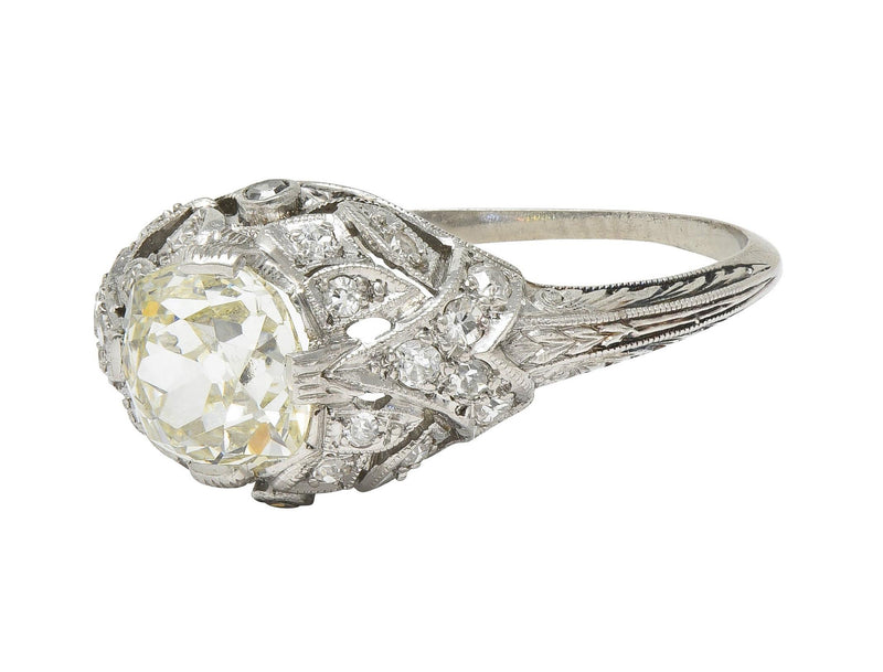 Art Deco 1.76 CTW Diamond Platinum Foliate Bombé Vintage Engagement Ring