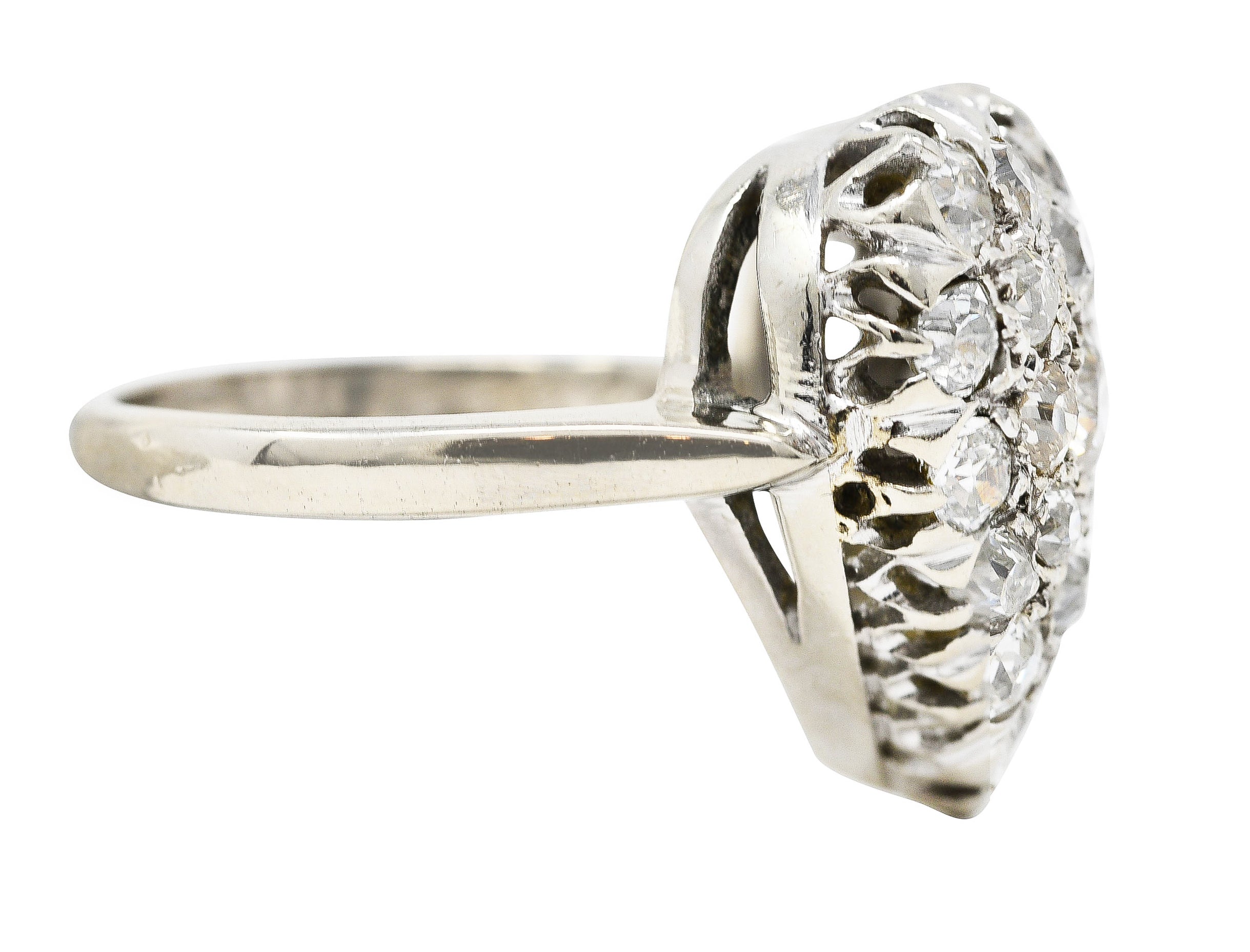 Edwardian 1.59 CTW Old Mine Cut Diamond 14 Karat White Gold Antique Heart Ring Wilson's Estate Jewelry