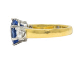 Vintage 3.86 CTW No Heat Ceylon Sapphire Diamond Platinum 18 Karat Gold Ring GIA