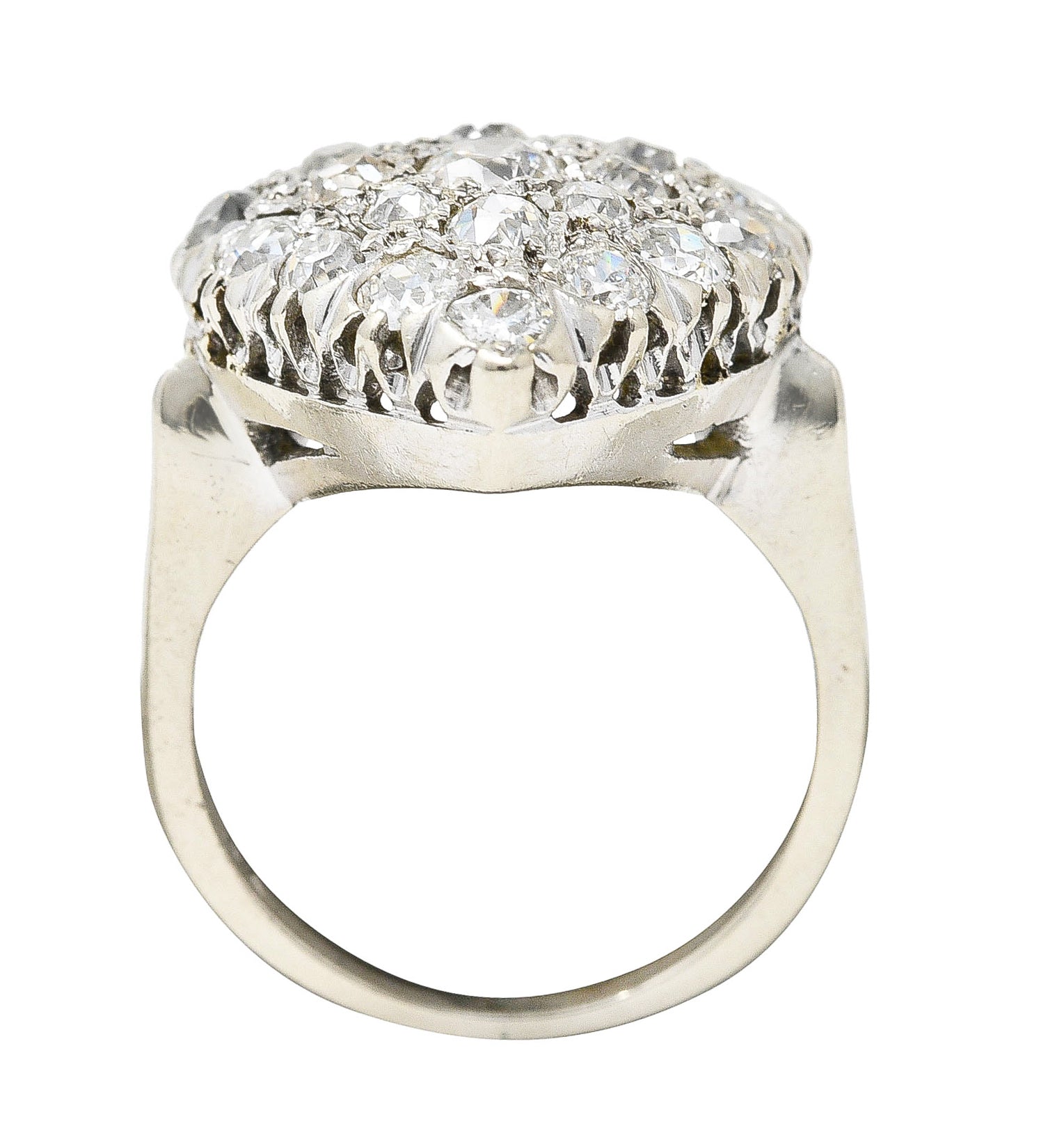 Edwardian 1.59 CTW Old Mine Cut Diamond 14 Karat White Gold Antique Heart Ring Wilson's Estate Jewelry