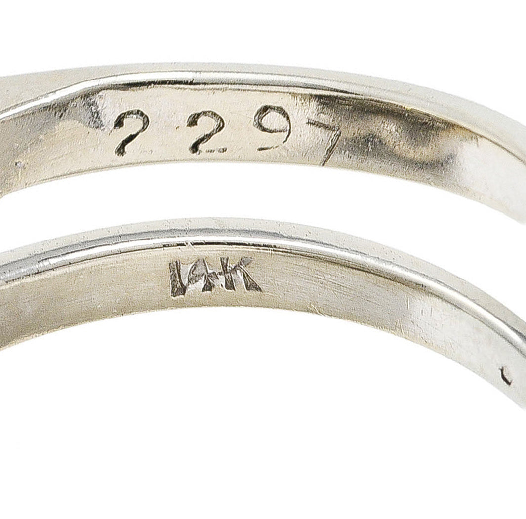 Edwardian 1.59 CTW Old Mine Cut Diamond 14 Karat White Gold Antique Heart Ring Wilson's Estate Jewelry