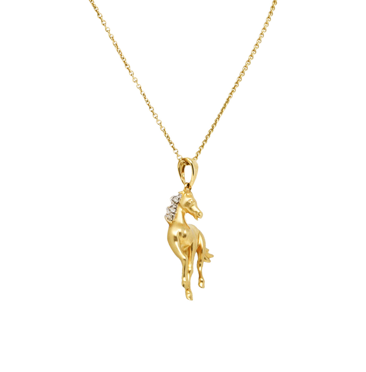 Contemporary Diamond 14 Karat Two-Tone Gold Equestrian Horse Pendant NecklaceNecklaces - Wilson's Estate Jewelry