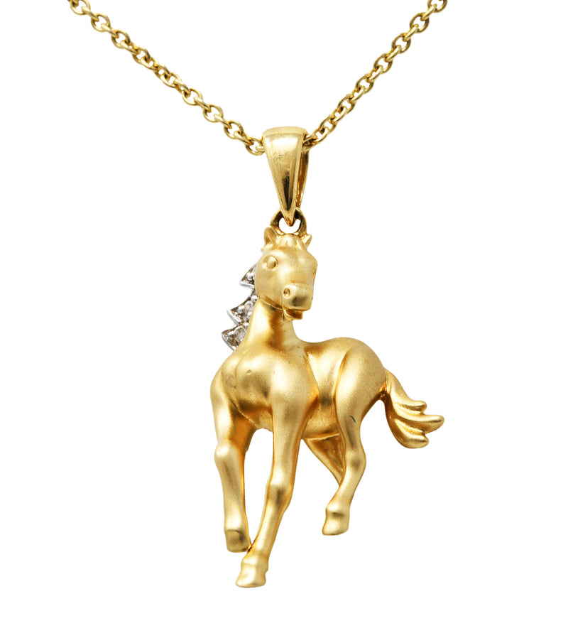Contemporary Diamond 14 Karat Two-Tone Gold Equestrian Horse Pendant NecklaceNecklaces - Wilson's Estate Jewelry