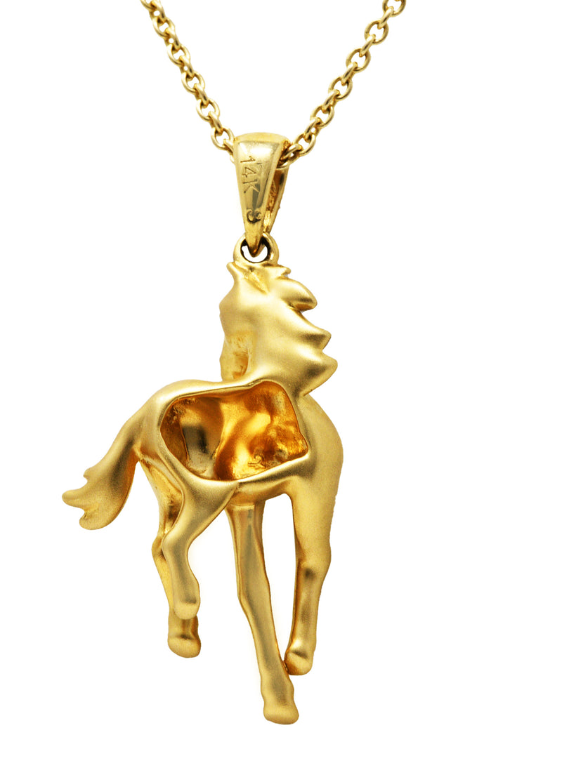 Contemporary Diamond 14 Karat Two-Tone Gold Equestrian Horse Pendant NecklaceNecklaces - Wilson's Estate Jewelry