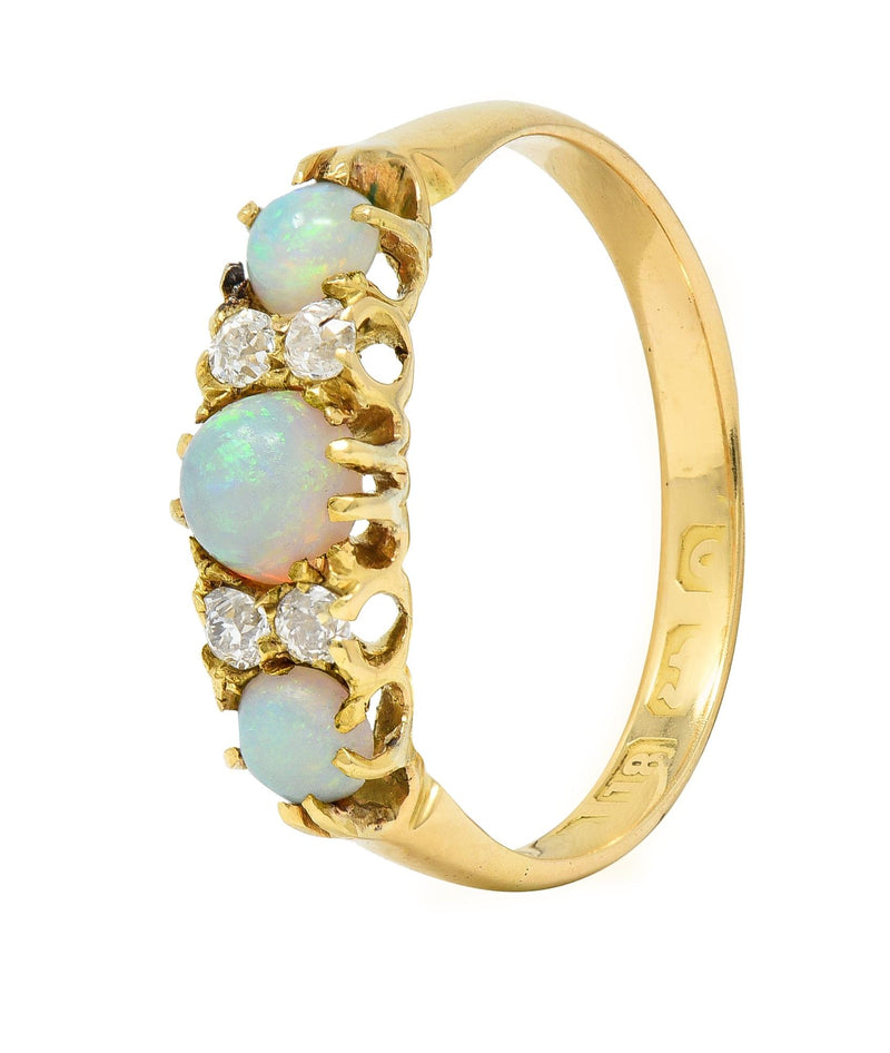 Victorian Opal Diamond 18 Karat Yellow Gold Antique Band Ring