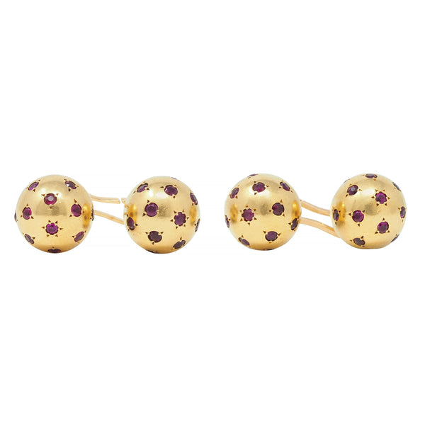 Van Cleef & Arpels Retro 2.20 CTW Ruby 18 Karat Gold Vintage Sphere Cufflinks