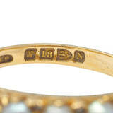 Victorian Pearl Diamond 18 Karat Yellow Gold Scrolling Three Stone Band Ring