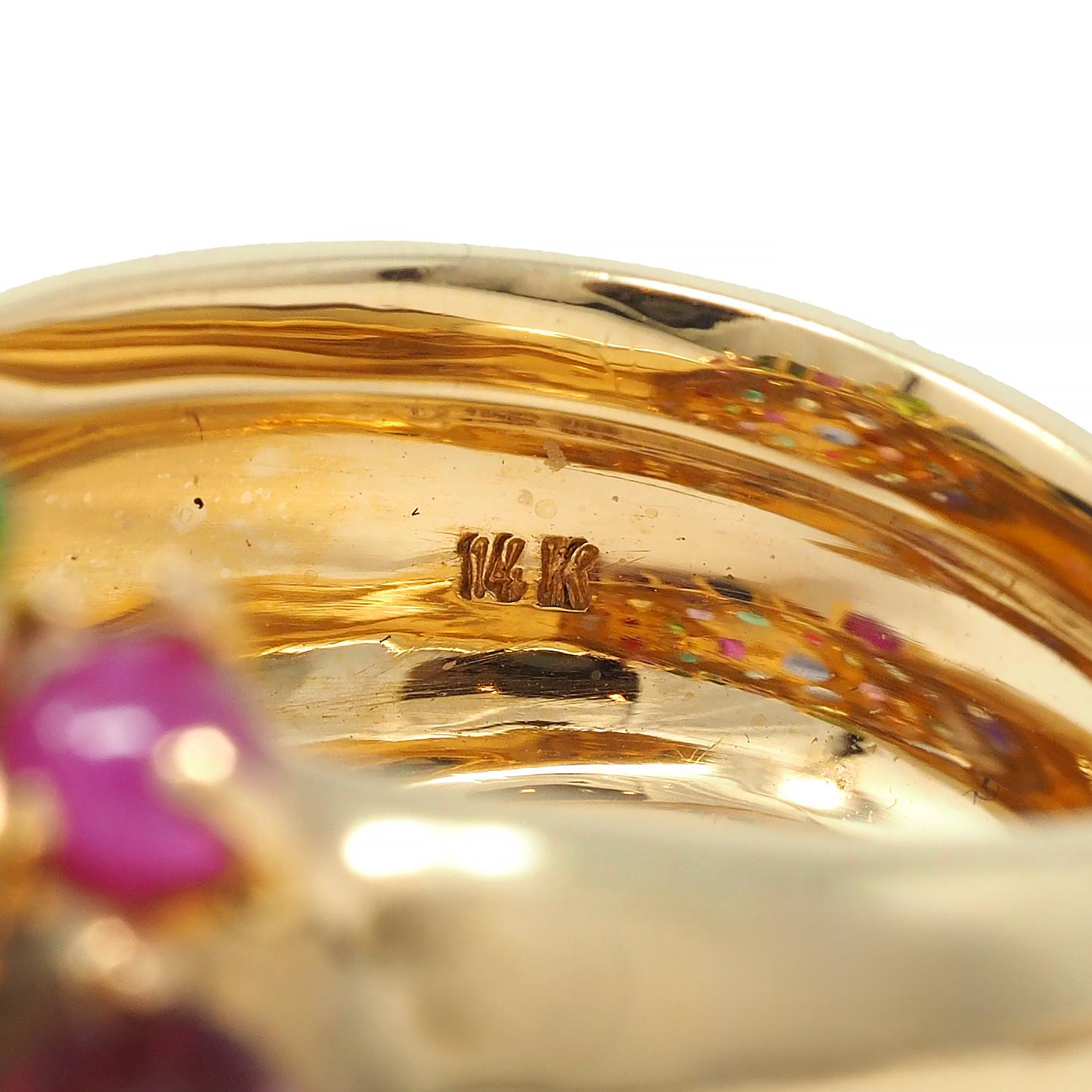1990's Multi-Gem 14 Karat Yellow Gold Vintage Cluster Cocktail Ring